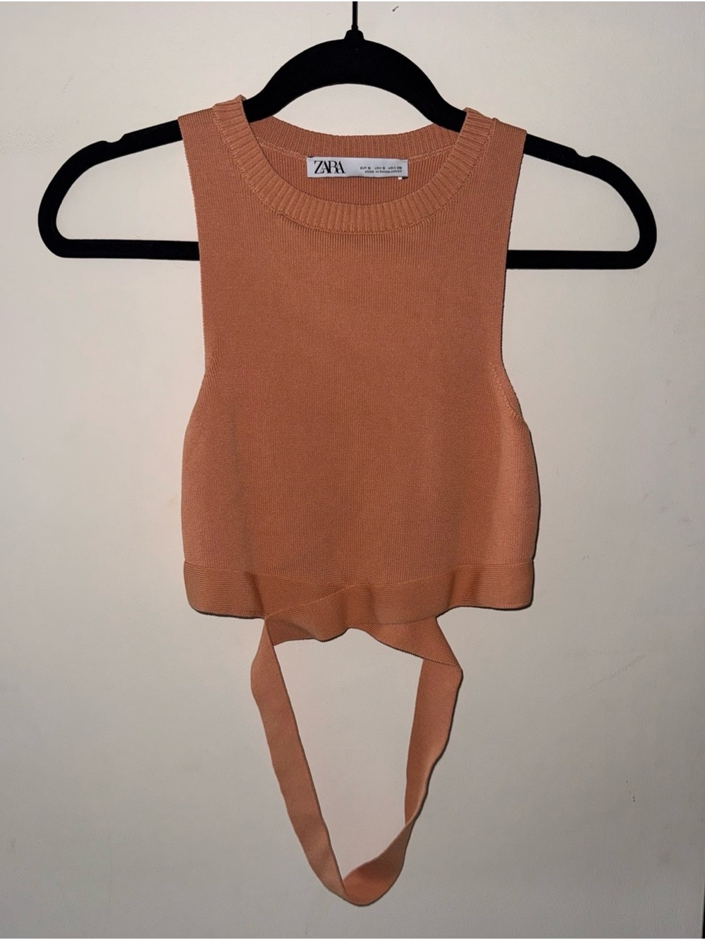 ZARA Peach Knit Tie-Back Crop Top